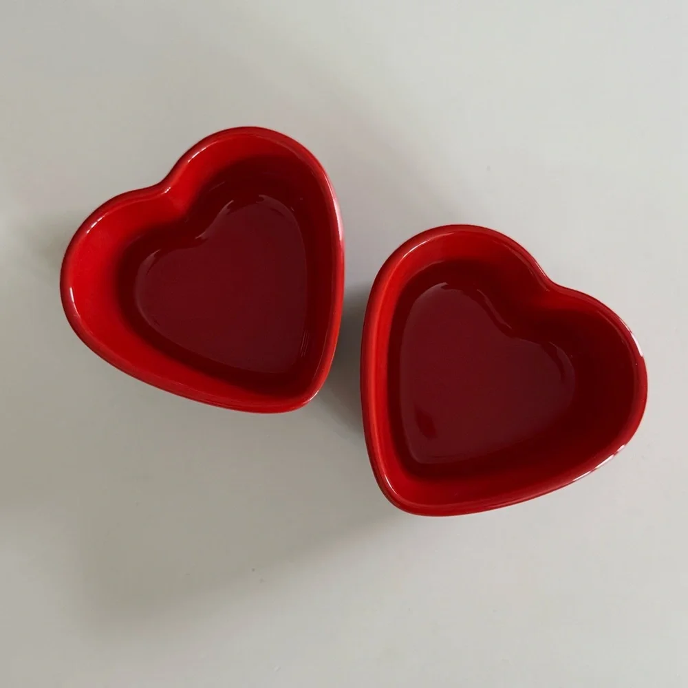 NEW Le Creuset Set of 2 Heart Ramekins Cerise / Red